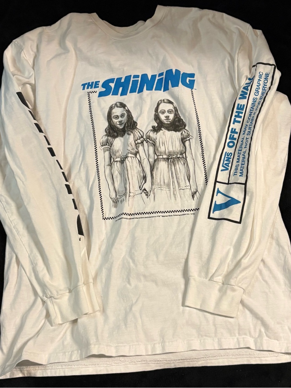 Vans White Long Sleeve 'The Shining' Graphic Tee with Blue Print